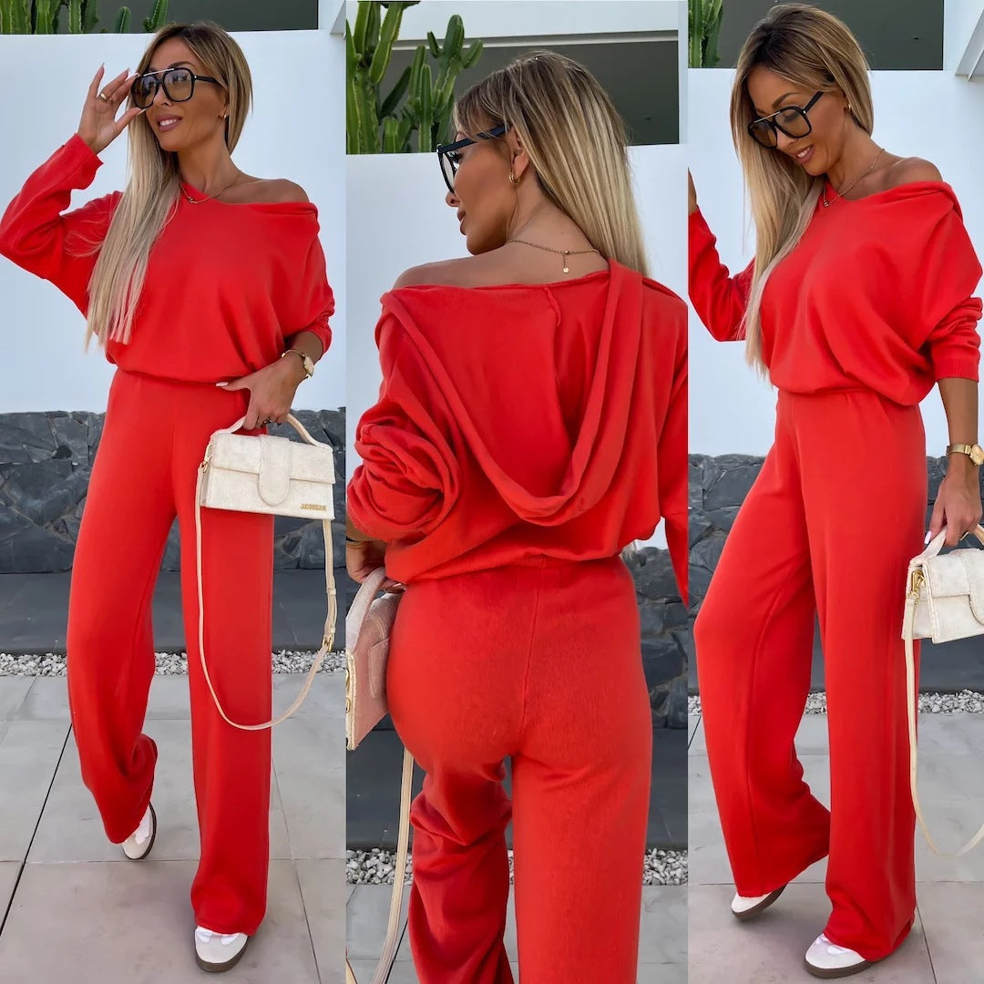 Kvinders fleece loungewear sæt med løs pasform og afslappet stil