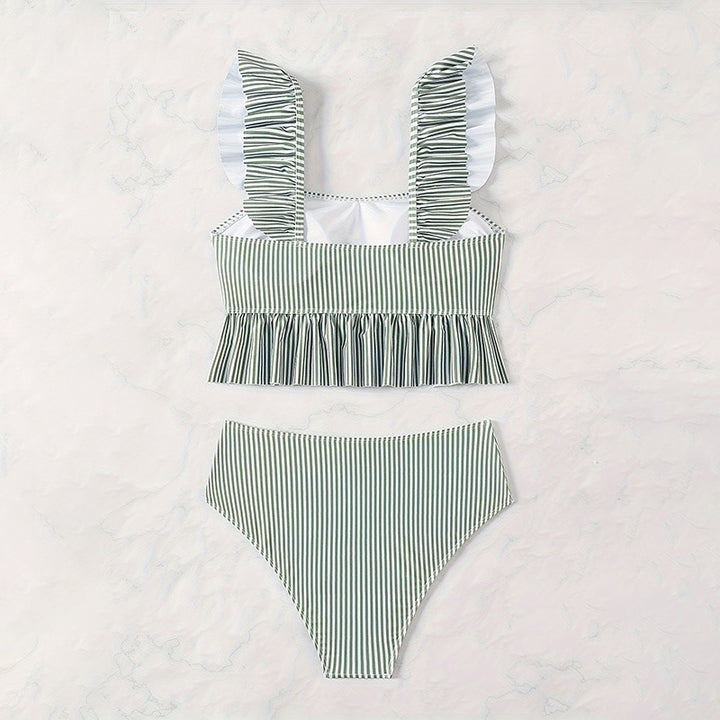 Dame Bikini-sæt med feminint flæsedesign og høj talje Skovae