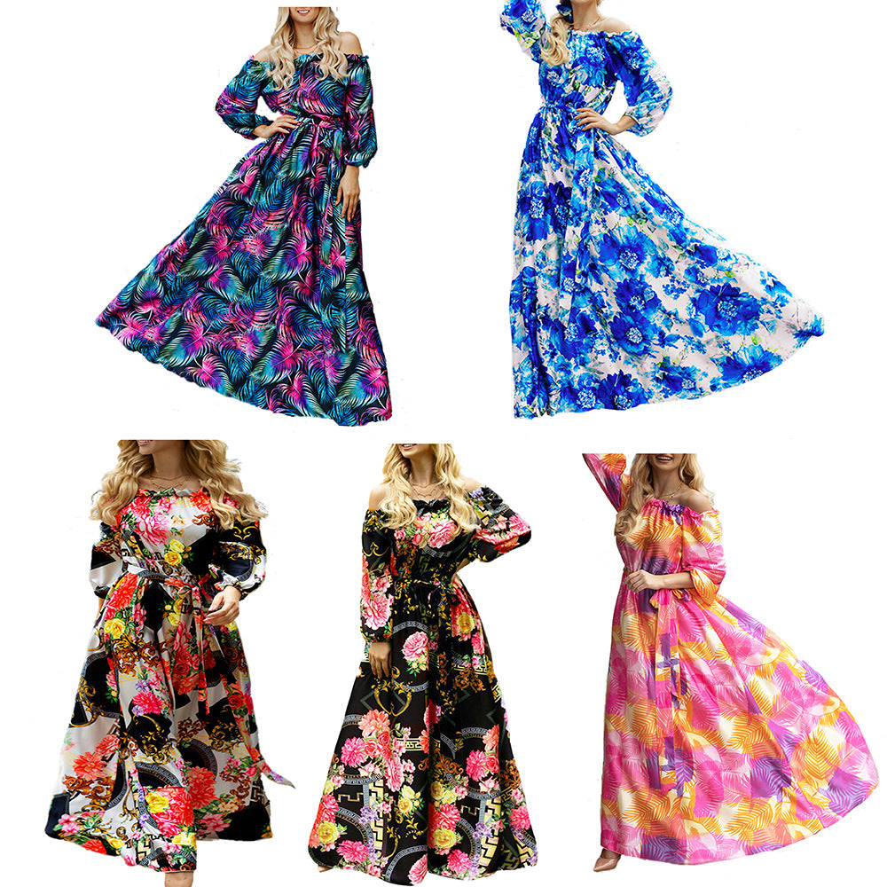 Dame Off-Shoulder Maxikjole med florale Applikationer Stilla