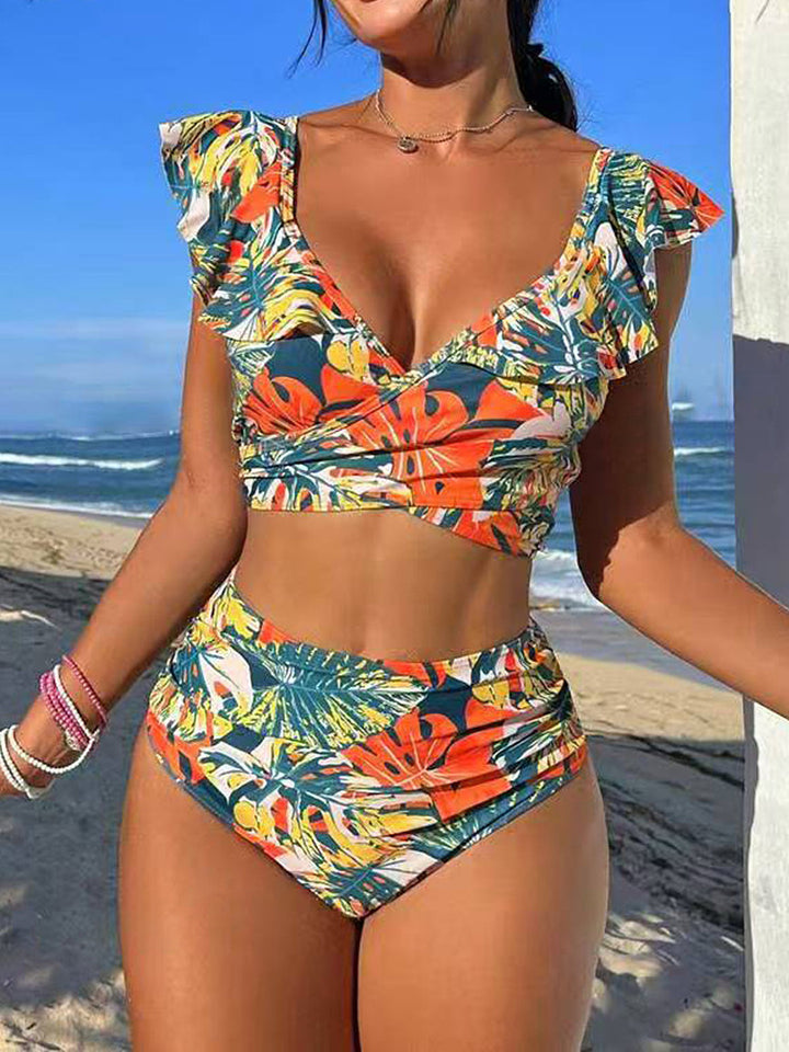 Dame bikini-sæt med flæsekant detaljer og blomsterdesign Stilla