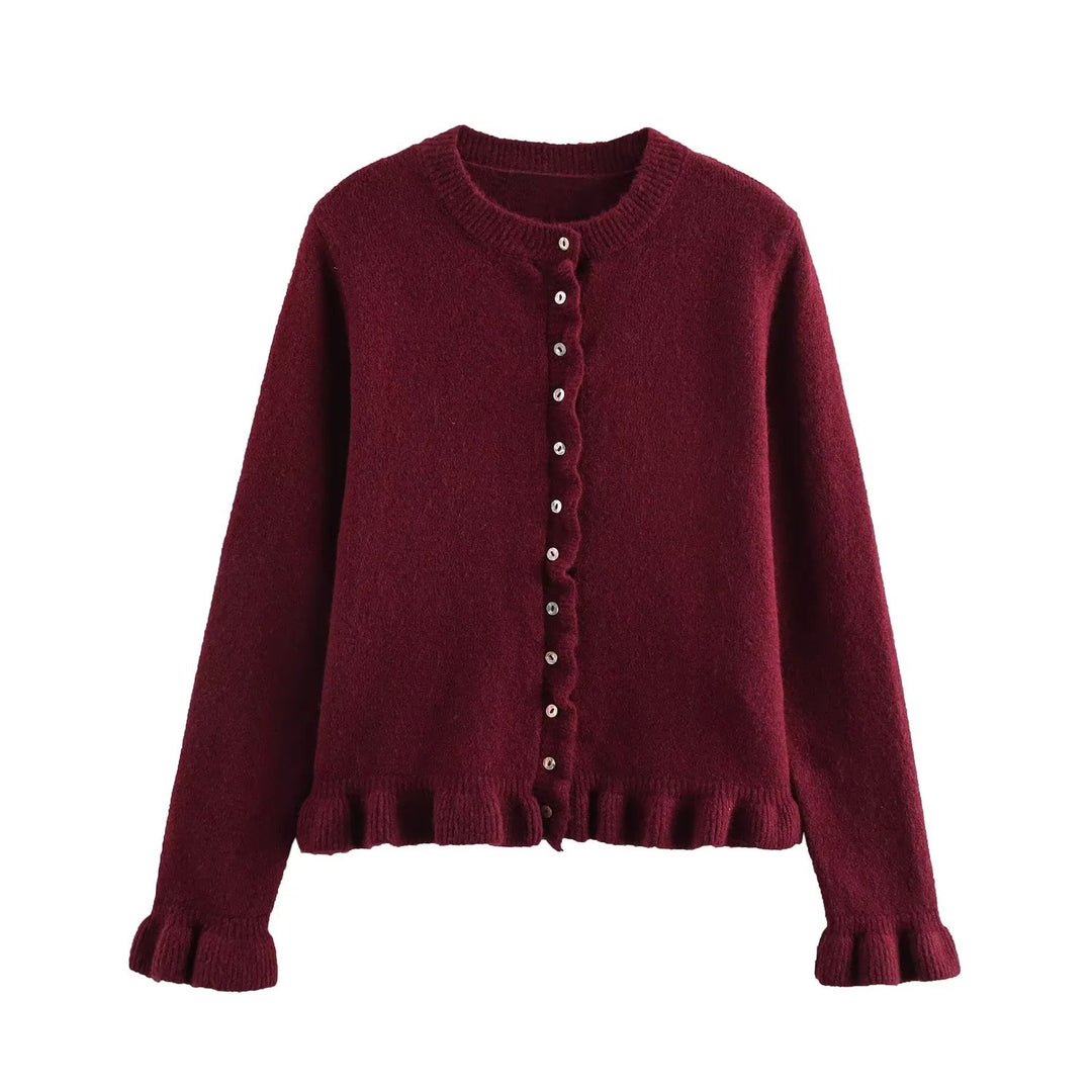 Femme Rüschensaum Knaplukning Cardigan Stilla