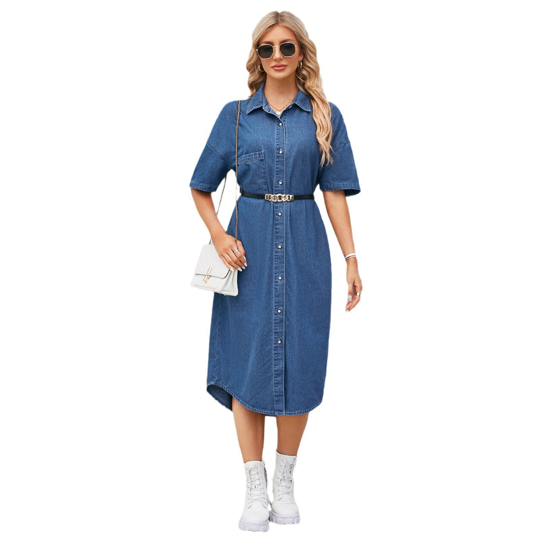 Dame Denim Skjortekjole med knapbar design og sidelæg Stilla