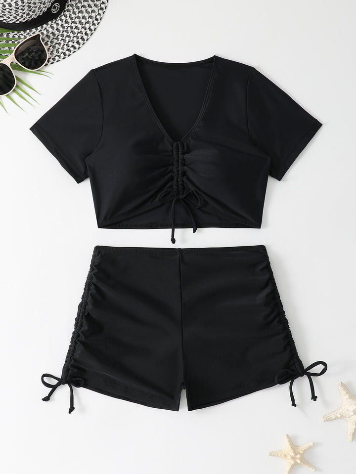 Dame Sporty Bade-Outfit med fashionable knudeåbning og afslappede shorts Stilla