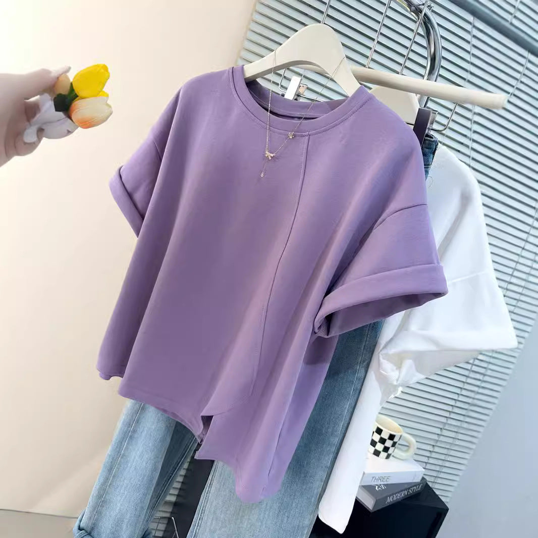 Dame Casual Asymmetrisk Søm T-Shirt Stilla