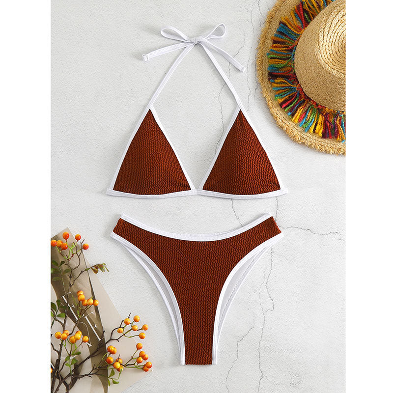 Dame Triangel-Bikini-Sæt med raffineret strukturdesign og justerbare stropper Stilla