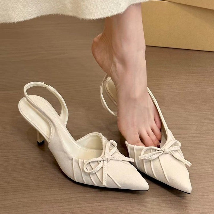 Dame Elegant Slingback Spidse-Tå Hæle med Sløjfe-Detalje Stilla