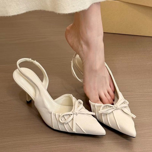 Dame Elegant Slingback Spidse-Tå Hæle med Sløjfe-Detalje Stilla