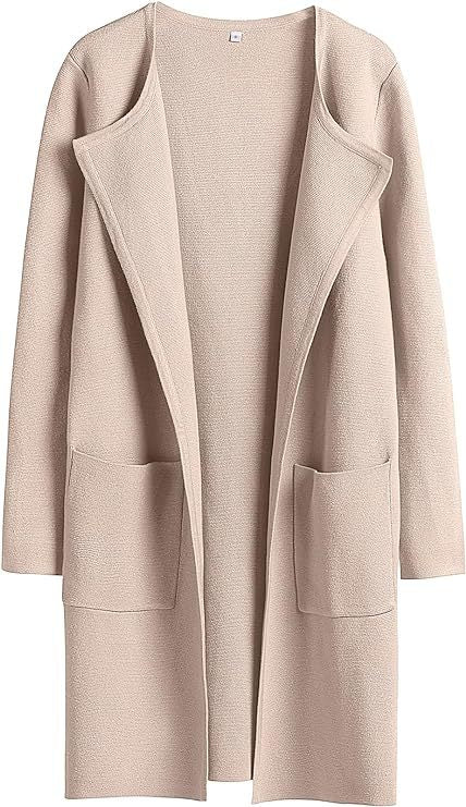 Dame Oversized Strikjakke med åbne front og praktiske lommer Stilla