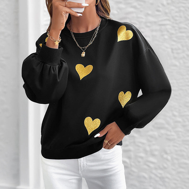 Dame mode sweatshirts med gyldent hjerteprint Stilla