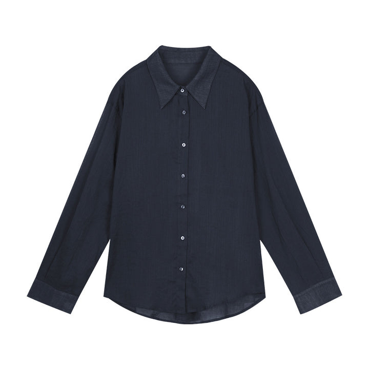 Dame elegant bluse med fin vævstruktur og klassiske knapdetaljer Stilla