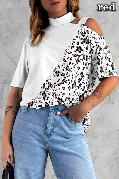 Dame modet T-shirt med trendudskæringer og leopardmønster Stilla