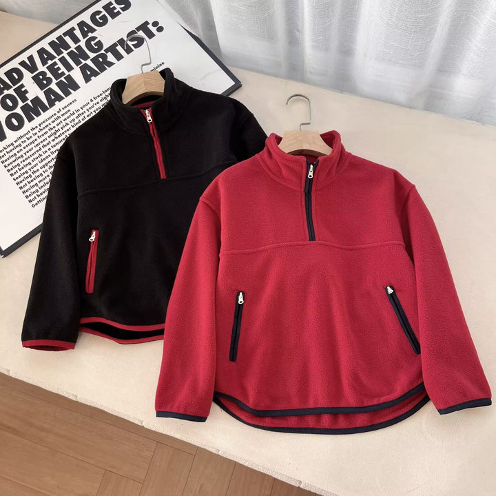 Kvinders fleece-pullover med høj krave og praktiske lynlåslommer Stilla
