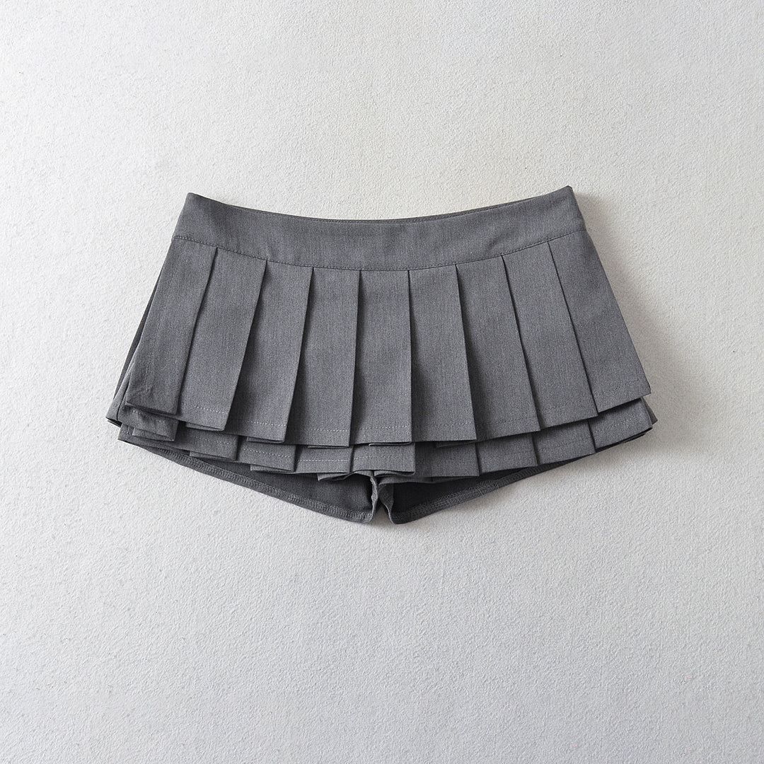 Dame plissé nederdel-shorts med integreret inderbukser og elegant snit Stilla