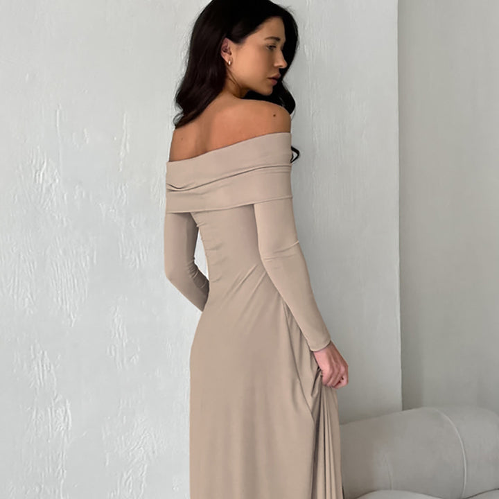 Dame Off-Shoulder Maxikjole med lange ærmer og figursyet snit Stilla