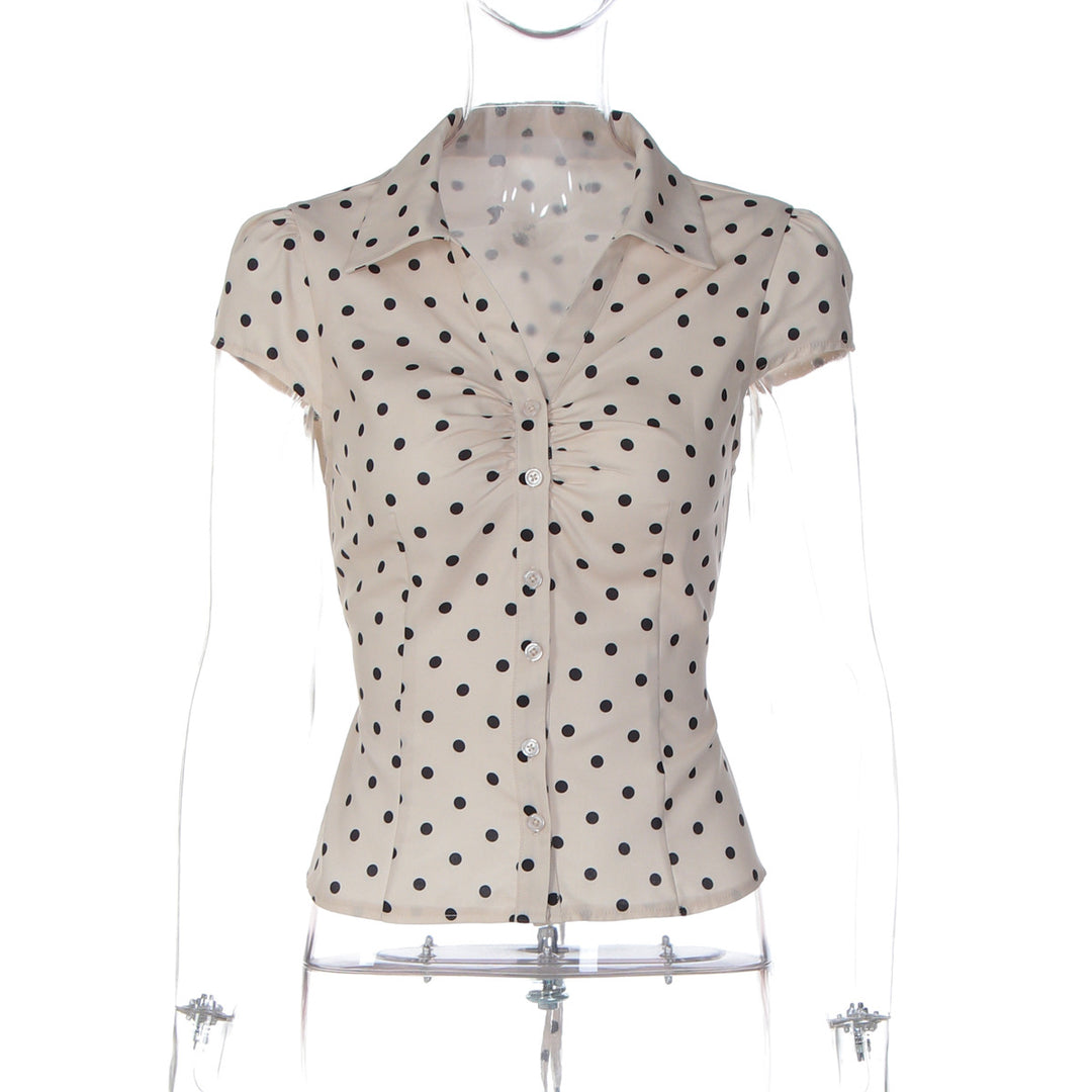 Dame Polka-Dots Bluse med raffineret knapdesign Skovae