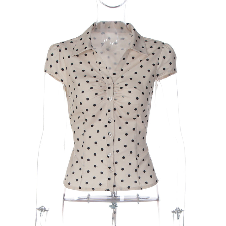 Dame Polka-Dots Bluse med raffineret knapdesign Skovae