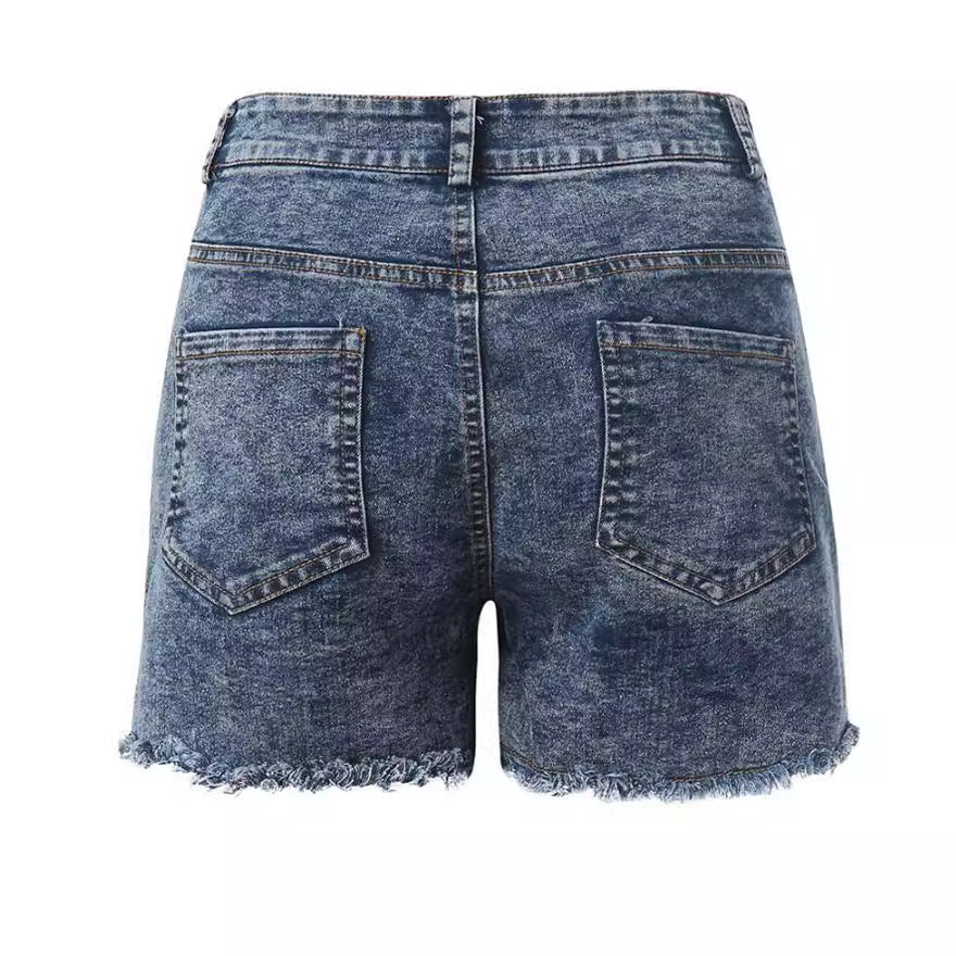 Dame Høj Talje Denim-Shorts med afslappet kant og figursyet snit Stilla