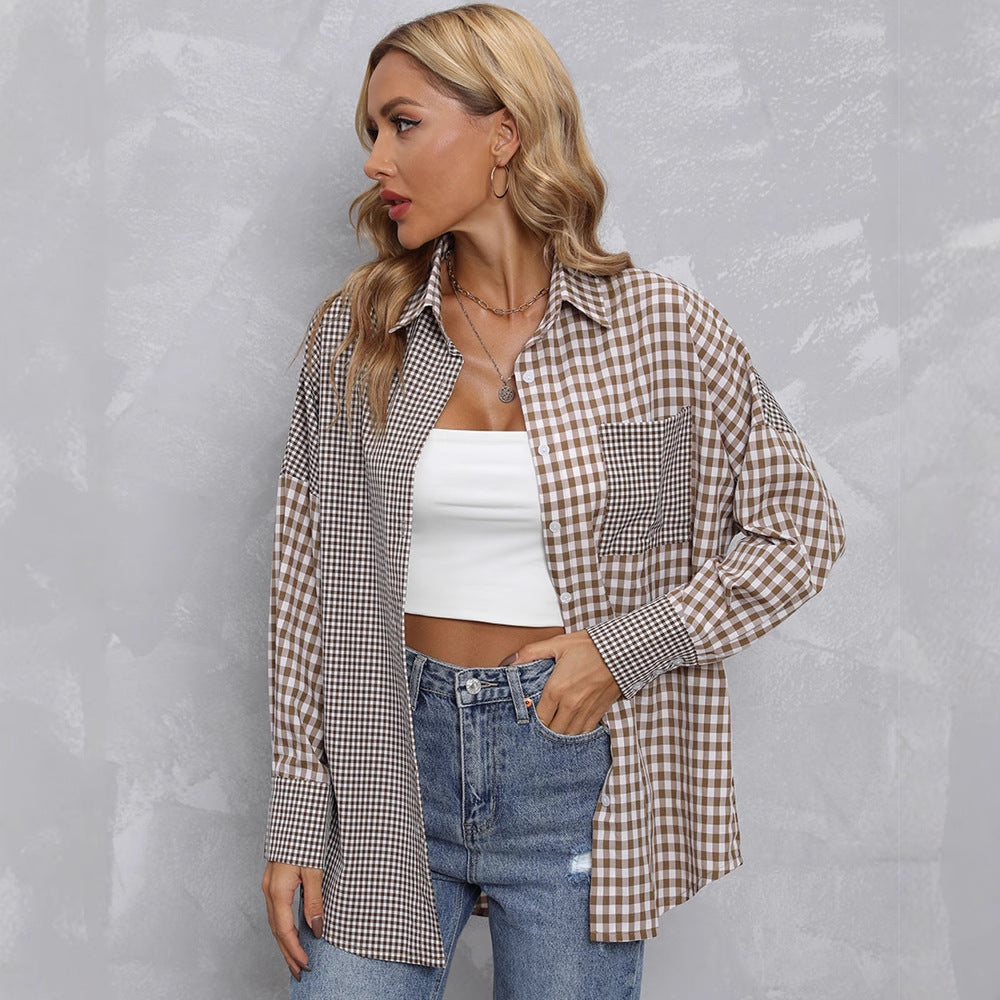 Dame Karo Skjorte i moderne Oversize-stil Stilla