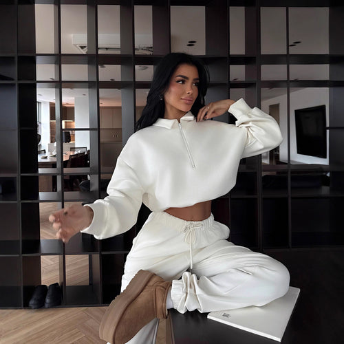 Kvinders sporty crop sweater og jogging bukser sæt Skovae