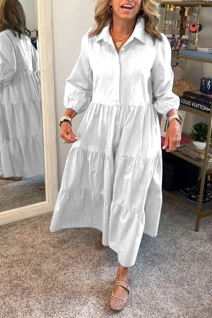Dame Langærmet Skjortekjole med voluminøse Ruffles Detaljer Stilla