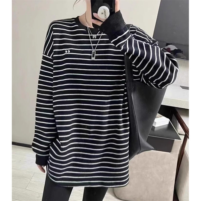 Femme Cozy Stribet Oversized Pullover Sweatshirt Stilla