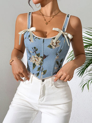 Damer Bustier med blomstret jacquardmønster og dekorative sløjfer Stilla