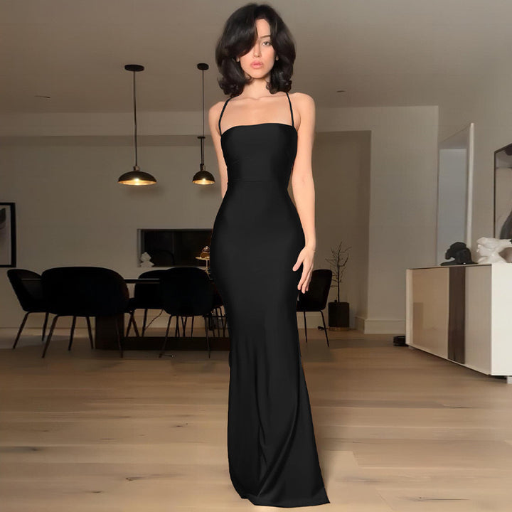 Dame elegant Bodycon maxikjole med skulderfri design og fine stropper Skovae