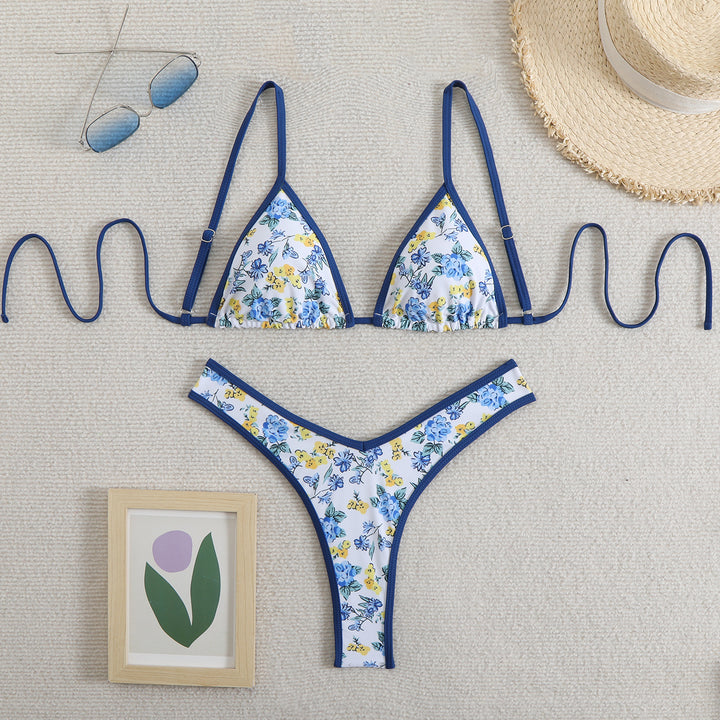 Dame bikini-sæt med blomstertriangel-top og høj benudskæring Stilla