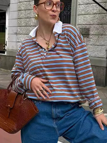 Dame Casual stribet skjorte med krave og elegante detaljer Stilla