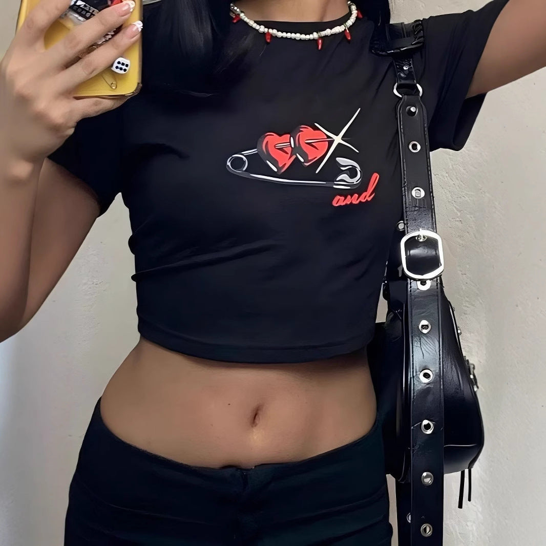Dame Crop Top med 90'er årgang tryk Skovae
