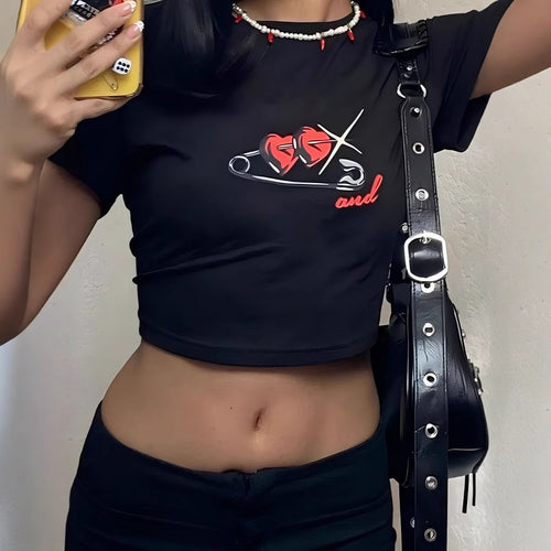 Dame Crop Top med 90'er årgang tryk Skovae