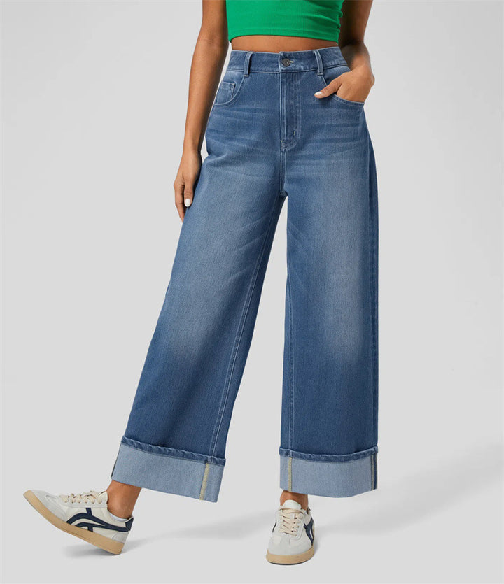 Dame løse jeans med høj talje og opsmøg Stilla