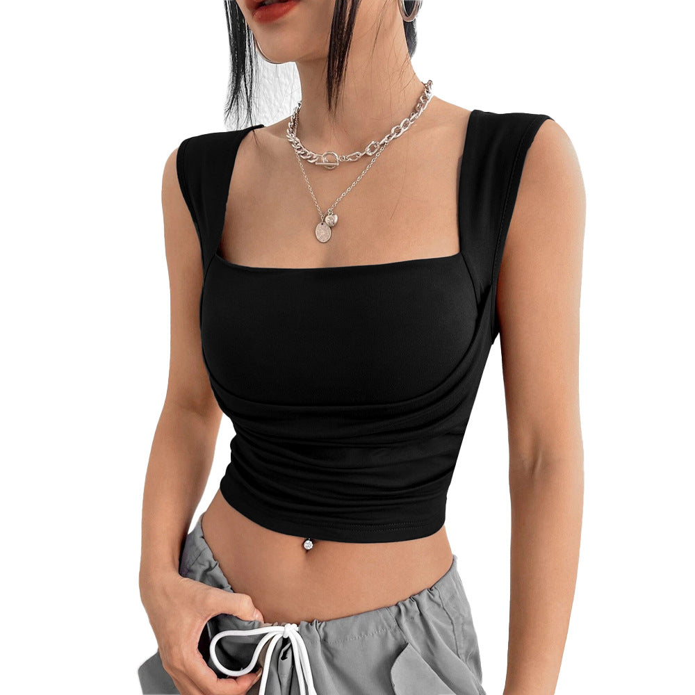 Kvindernes cropped tanktop med sofistikeret samling og firkantet udskæring Stilla