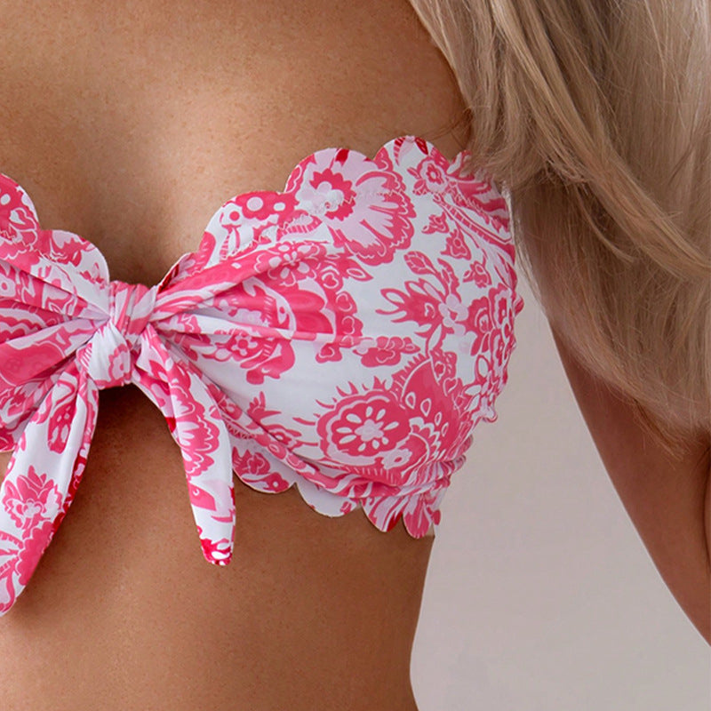Dame Bandeau-bikini med blomsterbroderi Skovae