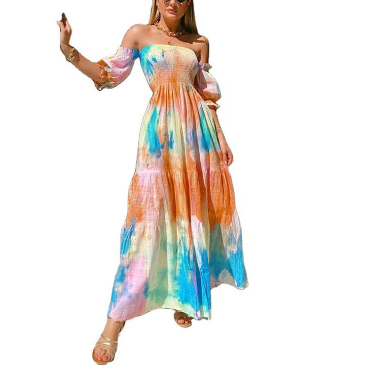 Dame Maxikjole med off-shoulder design og livlig farveovergang Stilla