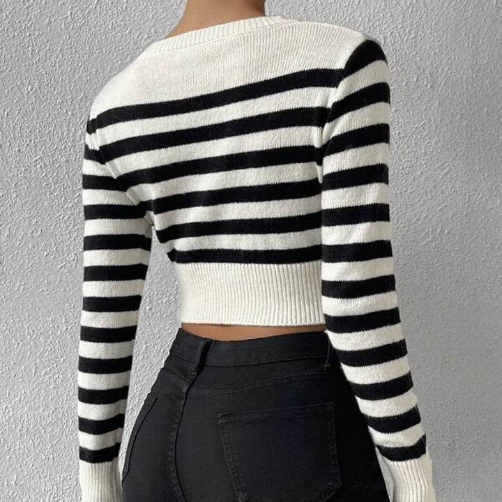 Dame stribet Crop-Top i behageligt strikmateriale Stilla