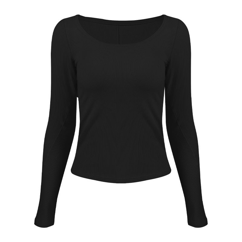 Dame Langærmet Rib-T-shirt med bredt U-halsudskæring og tætsiddende snit Stilla