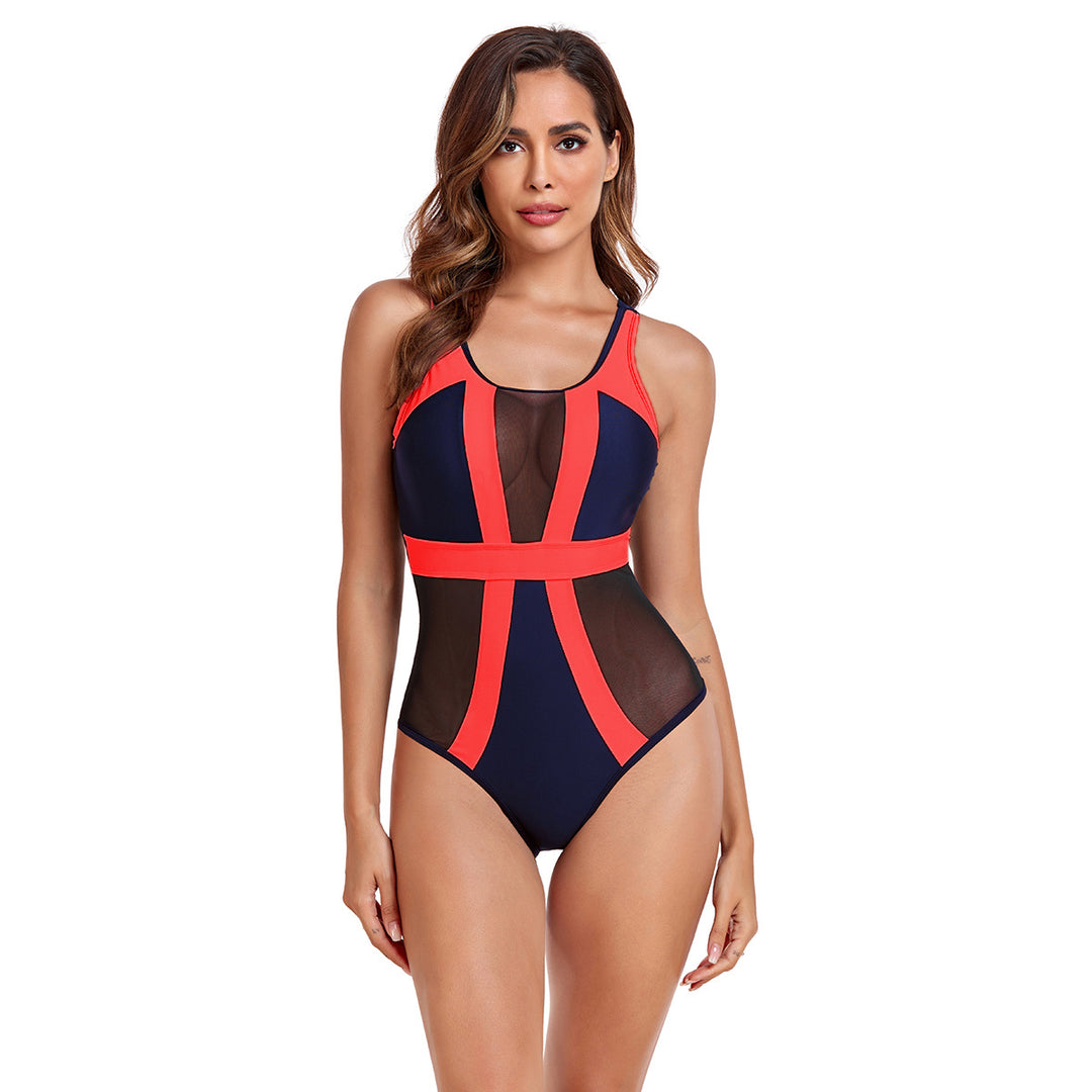 Dame Sporty One-Piece med gennemsigtige mesh-indlæg og attraktive kontrastsyninger Stilla
