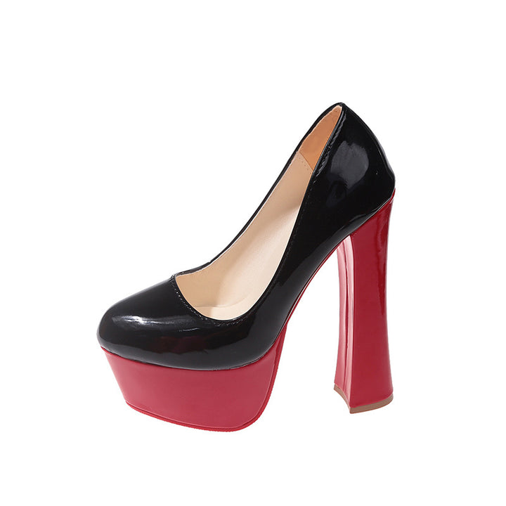 Dame plateau pumps med elegant højglans-look og stabil platform Stilla