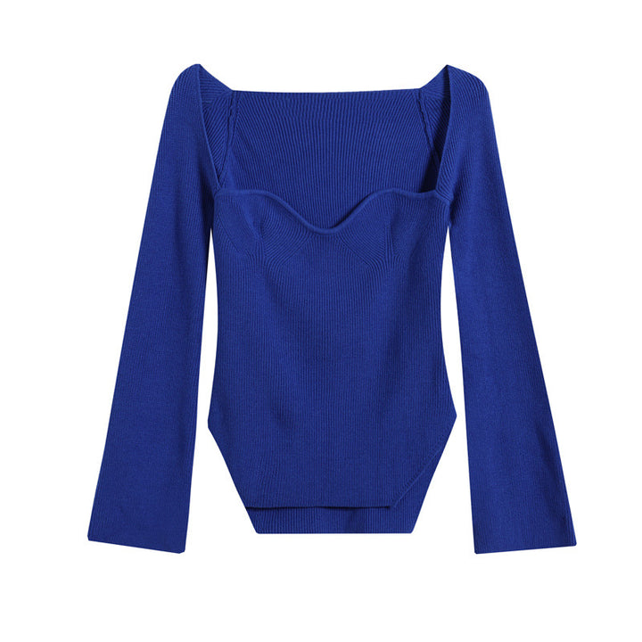 Dame Elegant Off-Shoulder-Strikbluse med vidt ærme Stilla