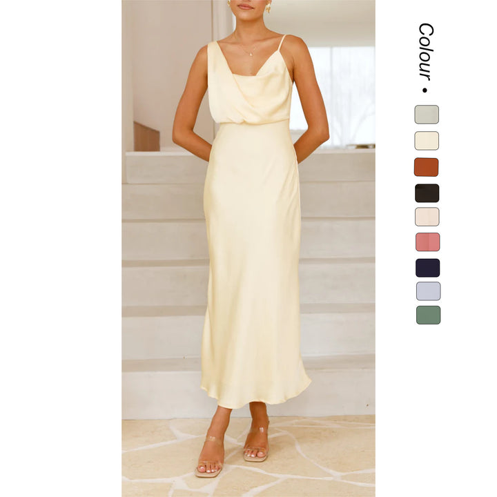 Kvinder Elegant Maxi Kjole med Draperet Top og Slank Silhuet Skovae