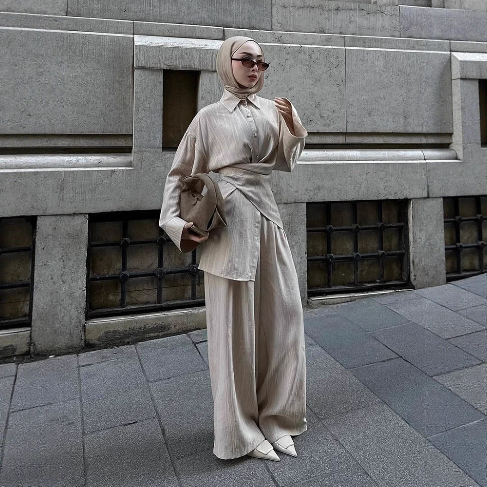 Dame elegant og moderne to-delt sæt med højtaljede bukser og skjorte Stilla