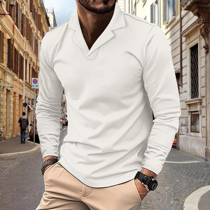 Herrer langærmet polo skjorte med struktureret design og moderne revers Stilla
