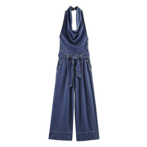 Dame jumpsuit med dyb V-udskæring og bredt ben Skovae