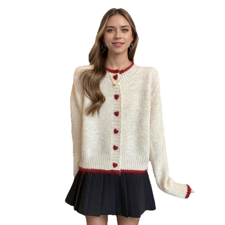 Kvinder Cozy Knit Cardigan med Hjerteknapper Stilla