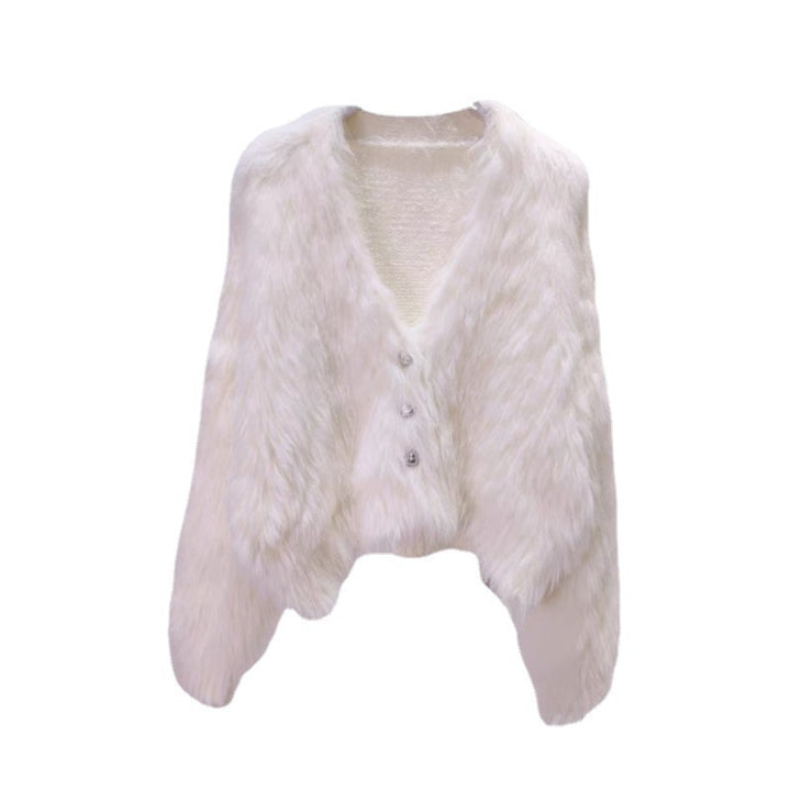 Kvinder Fluffy Cardigan med Hjerte Knapper Stilla