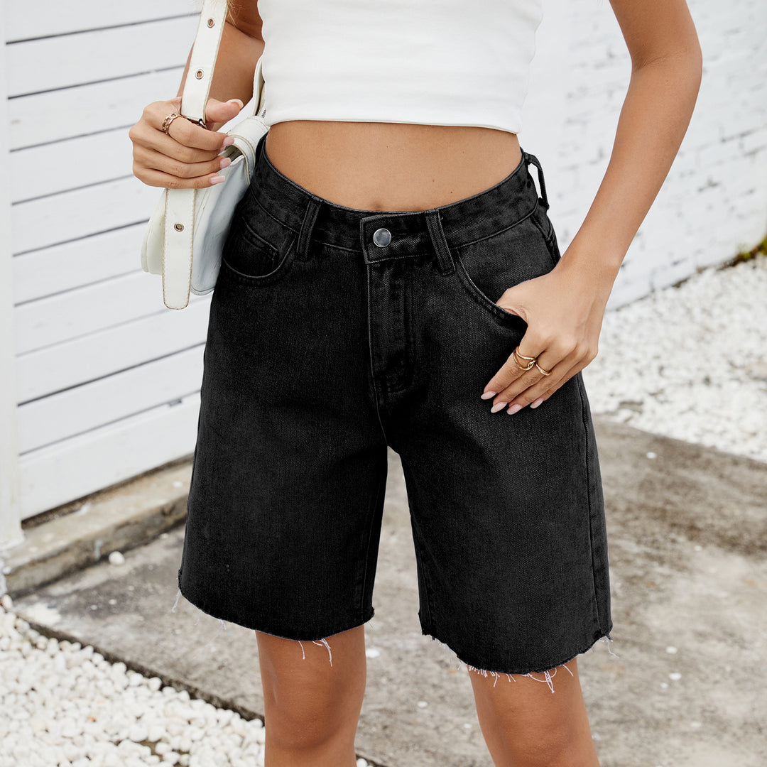Dame denim shorts i moderne snit med frynset kant Stilla