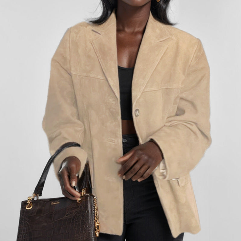 Kvinders elegante oversized blazer lavet af ruskindsimitation Stilla