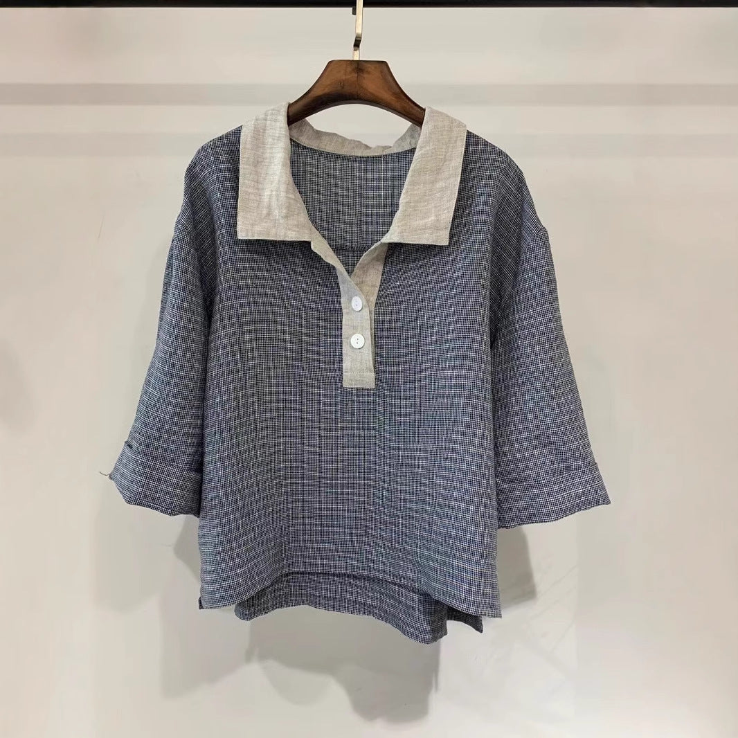 Femme Overstørrelser Linned Button-Up Top og Bredbenet Bukser Sæt Stilla