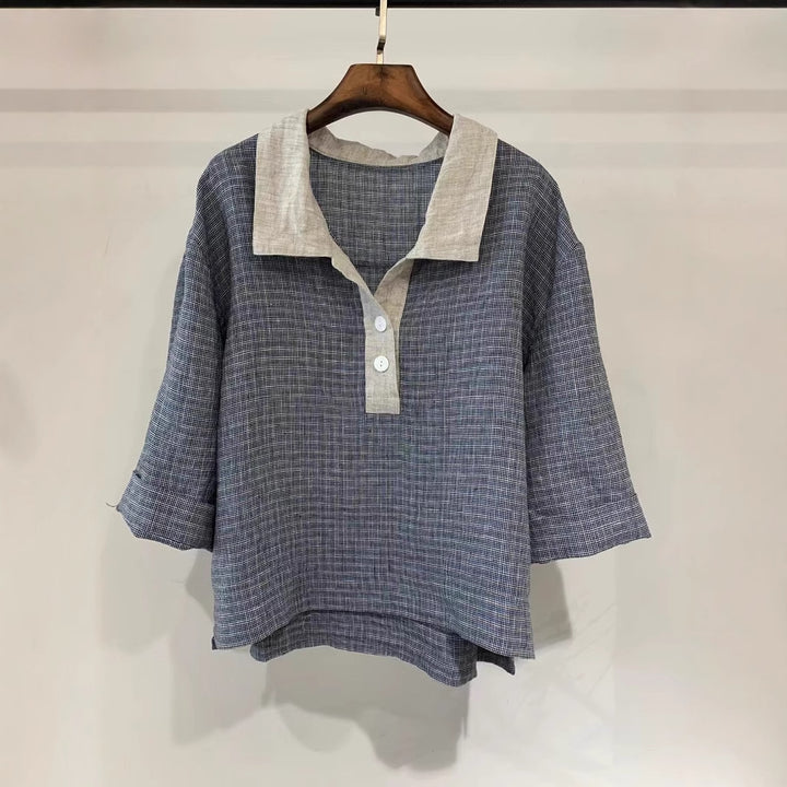 Femme Overstørrelser Linned Button-Up Top og Bredbenet Bukser Sæt Stilla